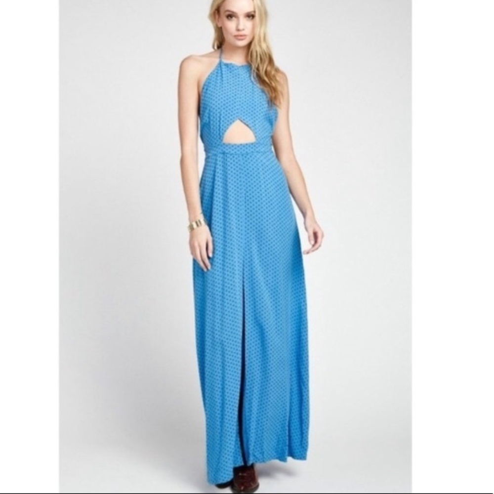Wildfox blue diamond halter maxi dress